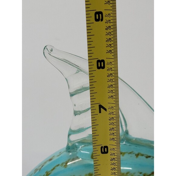 Murano Style Blown Art Glass Tropical Fish 10"L x 8" Teal w Stripes EUC - Picture 6 of 7